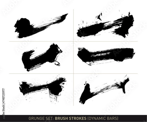 Obraz Grunge set: Brush strokes dynamic bars in black and white vectorized