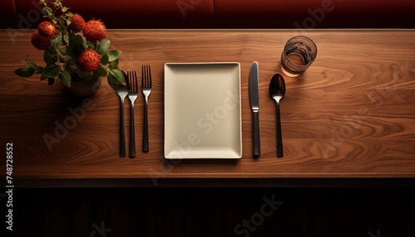 Fototapeta minimalistic table setting in a restaurant top view. 