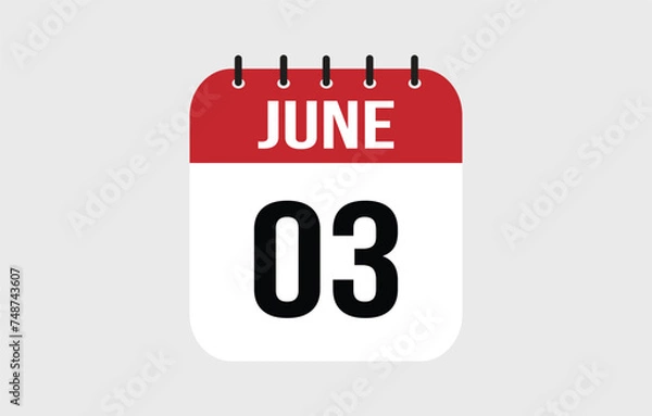 Obraz 3 June Calendar. June Calendar Vector Illustration.