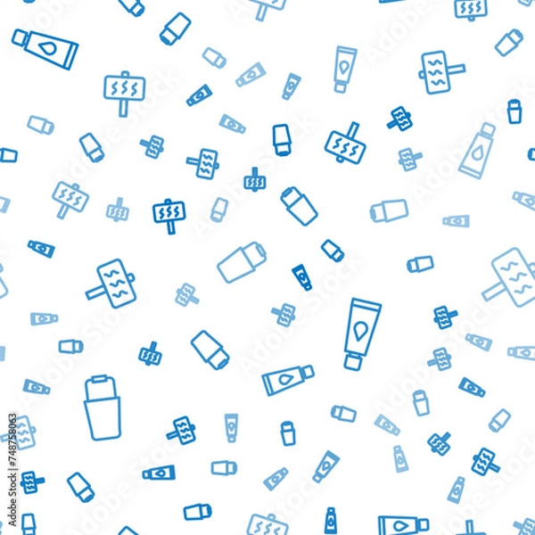 Fototapeta Set line Sauna bucket, Cream or lotion cosmetic tube and on seamless pattern. Vector