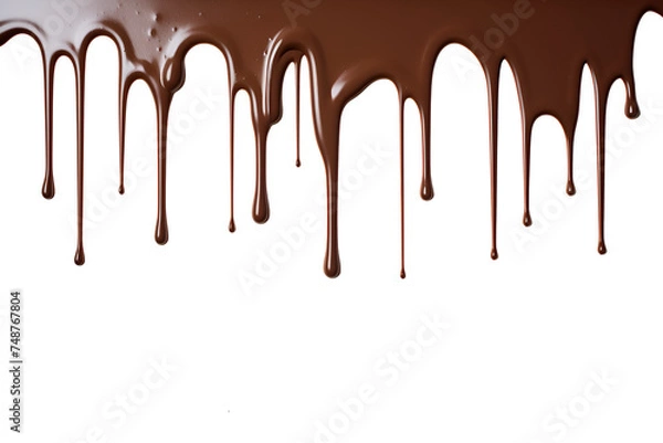 Fototapeta 3d illustration of melted brown chocolate dripping on transparent background. 