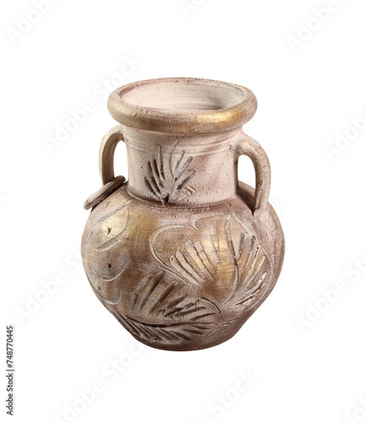 Obraz Painted clay amphora. Isolated on white background.