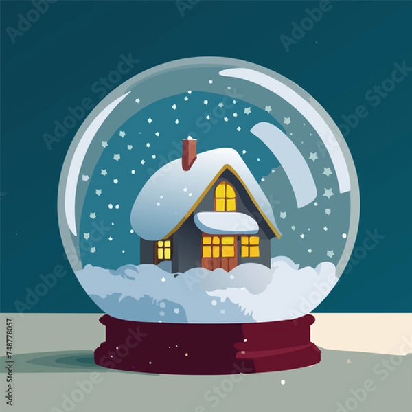 Fototapeta Christmas snow ball with house inside it and snowfall