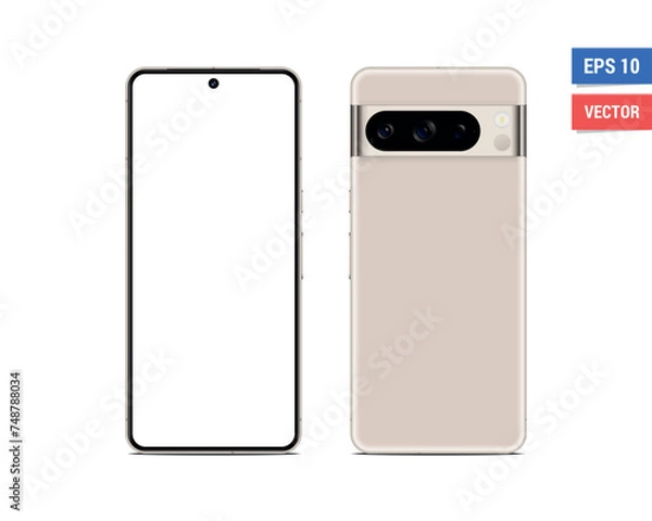 Fototapeta Realistic vector flat Google Pixel 8 Pro mockup with blank screen isolated on white background. Scale image any resolution