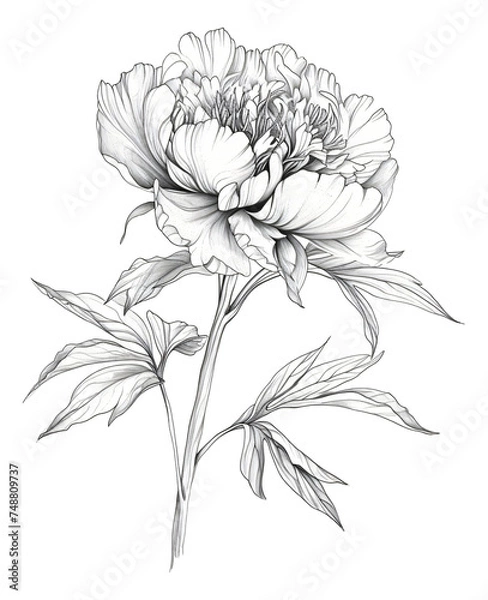 Fototapeta peony flower template with leaves branches
