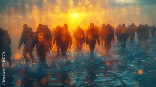 Obraz Abstract blur, bokeh, defocus - image for background. The refugees migrate.