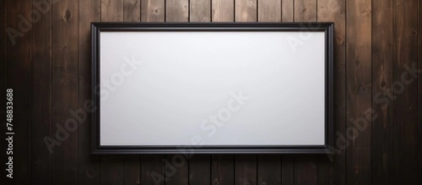 Obraz A black empty picture frame is suspended on a timber wall, waiting to display a cherished photograph or artwork.