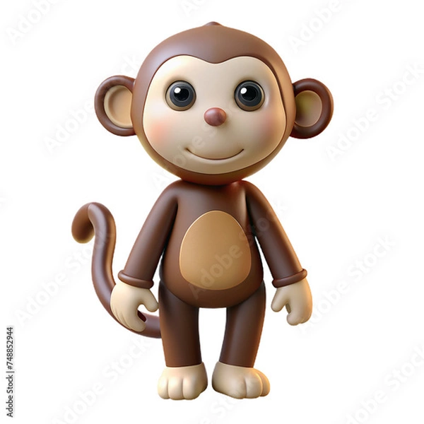 Fototapeta 3D cartoon monkey isolated on transparent background. 3D rendering.