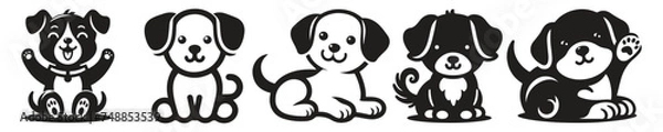 Fototapeta Cute puppy vector silhouette. Vector silhouette of dog set on white background.