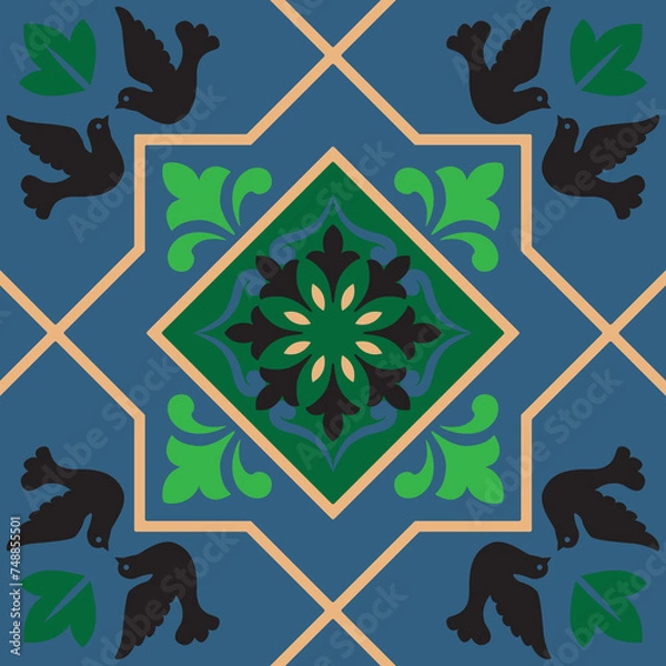Fototapeta pattern with flowers and leaves