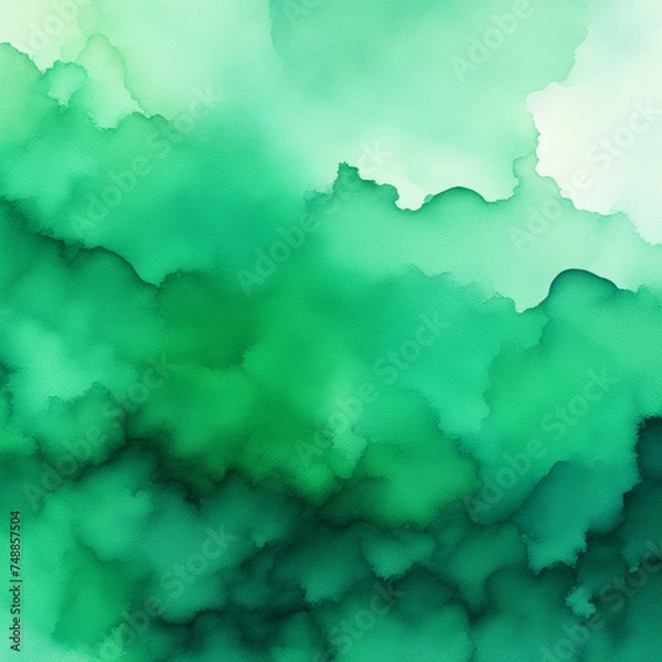 Obraz green sky with clouds, dark green watercolor stain