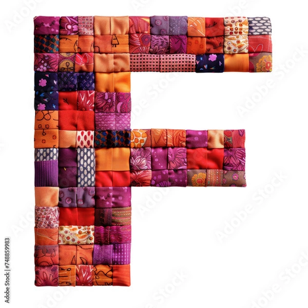Fototapeta Quilted Patch Letter F Isolated on Transparent or White Background, PNG