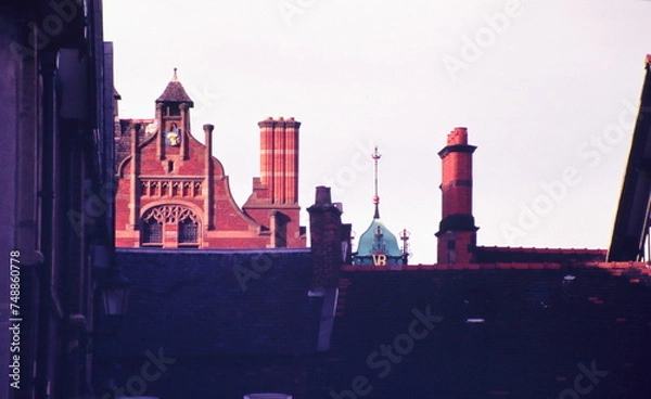 Obraz Rooftop view of Chester building showing the Eastgate Clock around Eastgate, Chester, UK during early 1990s
