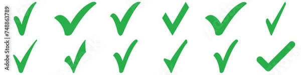 Obraz Green check mark icon. Check mark vector icon. Checkmark Illustration. Vector symbols set ,green checkmark isolated on white background. Correct vote choise isolated symbol. 