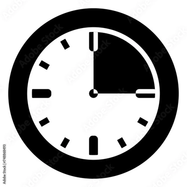 Obraz Time quarter past icon, black on white background