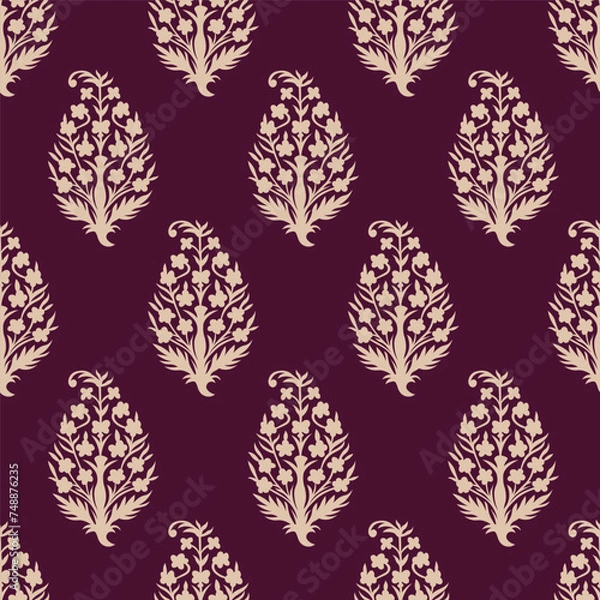 Fototapeta Floral block print booti indian traditional seamless repeat pattern