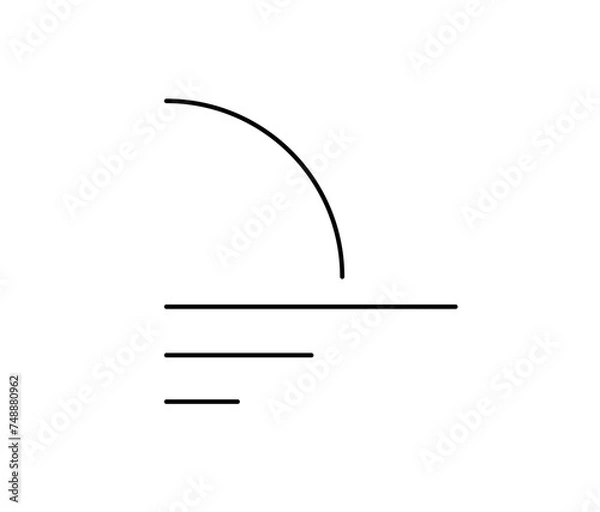 Fototapeta Vector isolated simple minimal sun or moon with waves landscape colorless black and white contour line easy drawing
