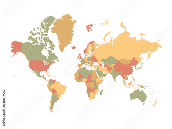 Fototapeta Flat World Map with all Countries Isolated