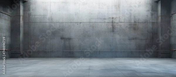 Fototapeta An empty room with stark concrete walls and pillars stands devoid of furniture or decoration. The room exudes a sense of raw industrial minimalism,