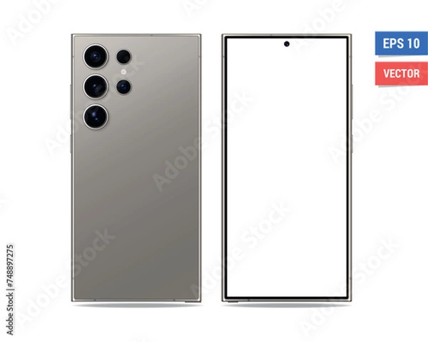 Fototapeta Realistic vector flat Samsung Galaxy S24 Ultra mockup with blank screen isolated on white background. Scale image any resolution