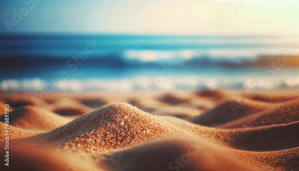 Fototapeta Shot of beach sand  with sea as background. Generative AI.
