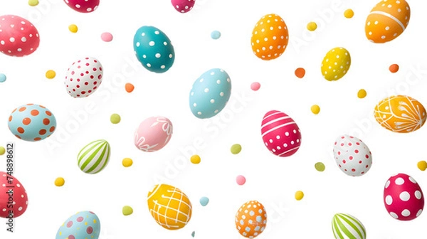 Obraz Colorful Eggs Flying Through the Air, cut out Easter symbol