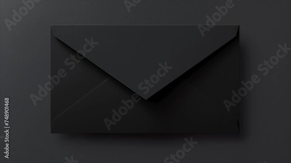 Fototapeta Black envelope mockup on black background. 3D rendering illustration.
