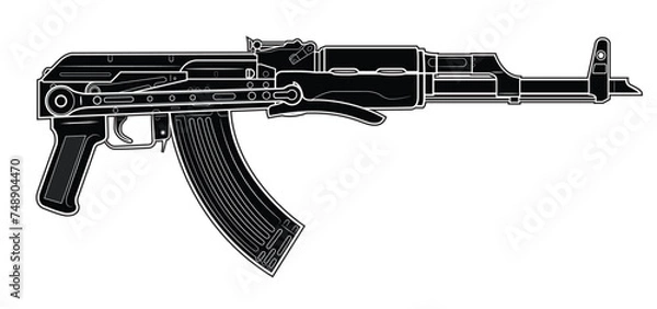 Obraz Vector illustration of AK47 assault carbine with folded steel stock. Black. Right side.