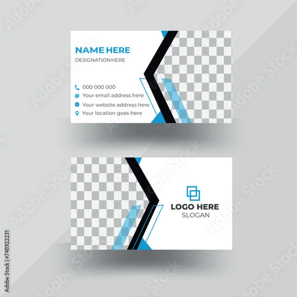 Obraz Double-sided creative modern clean professional black & blue business card template design , corporate visiting card, name card, elegant business card design with mockup