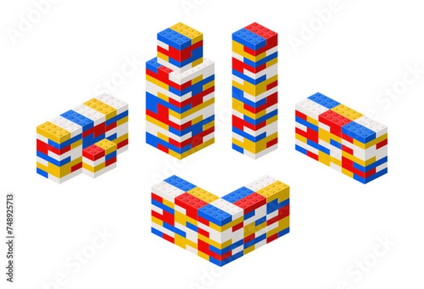 Obraz Set of skyscrapers in isometry on a white background. Vector