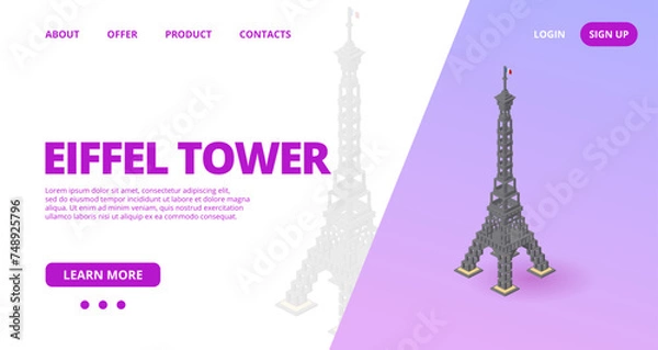 Obraz Web template with a Eiffel Tower. Vector