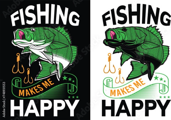 Fototapeta Fishing t-shirt design