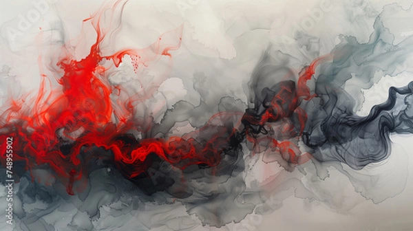 Obraz 水に垂らした絵の具の背景画像。液体の抽象画。
Background image of paint dripping into water. Liquid abstract painting. [Generative AI]