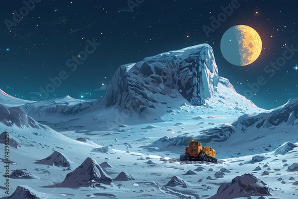 Fototapeta Cartoon-Style Moon Cheese Mining Expedition