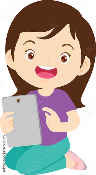 Fototapeta child use gadget Mobile and laptop