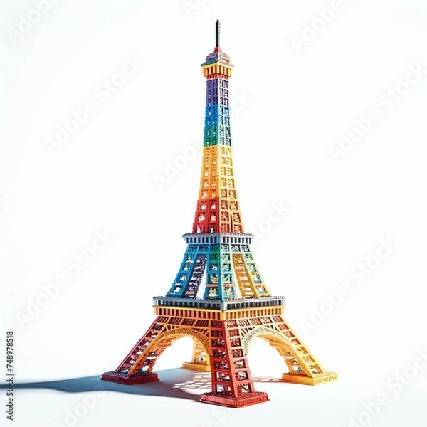 Fototapeta Eiffel Tower colourful vivid icon made from blocks, on white background