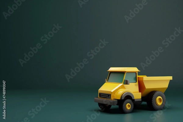Obraz Yellow Toy Dump Truck on Dark Background.