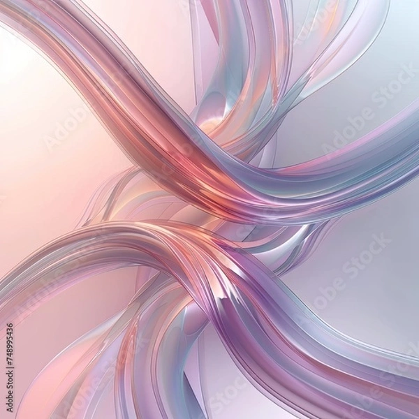 Obraz An abstract image presenting smooth waves intertwining in a soft dance of lavender, pink, and baby blue hues
