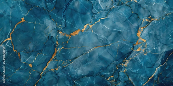 Fototapeta Luxury blue marble with golden veins texture background. Generative Ai