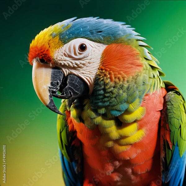 Obraz Macro photography of a colorful parrot. Generative AI