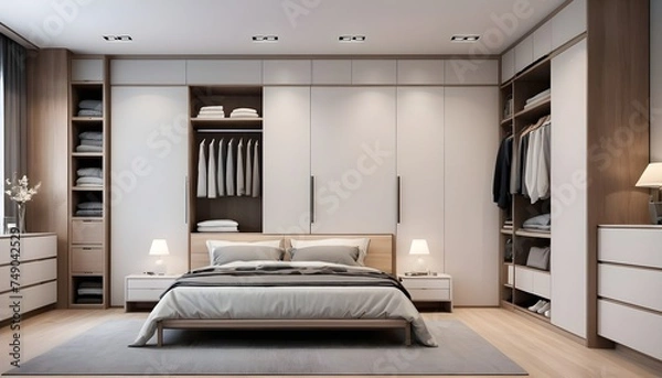 Obraz Modern bedroom layout with closet and wardrobe