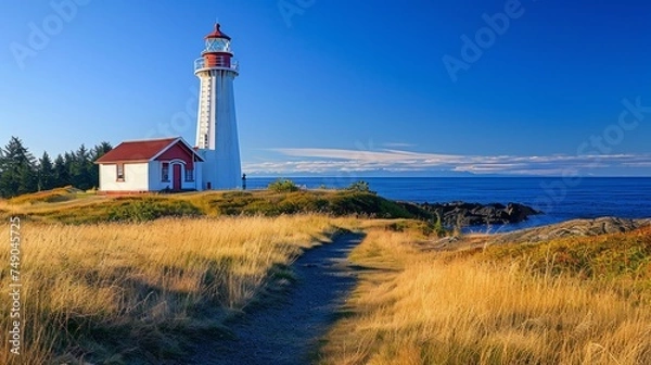 Fototapeta beautiful view of a Sheringham Point lighthouse on Vancouver Island generative ai