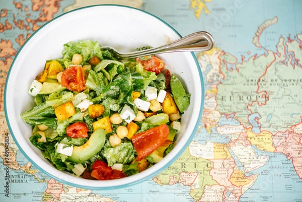 Obraz mixed salad on world map