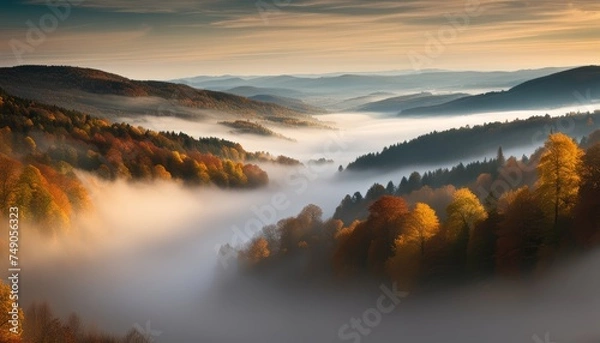 Obraz  Misty Autumn Mountain Landscape