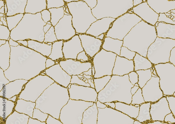 Fototapeta Vector seamless pattern, kintsugi art concept, Golden, gray colors.