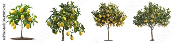 Obraz Citrus Lemon Trees Collection Isolated on Transparent Background