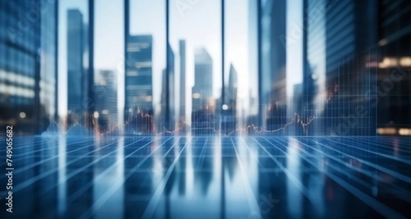 Obraz  Future-forward cityscape with digital grid overlay