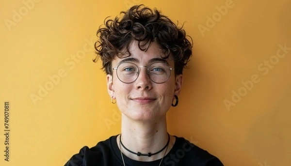 Fototapeta Portrait of a non-binary person, happy, portrait of a smiling young non binary person, portrait of young man, portrait of young woman