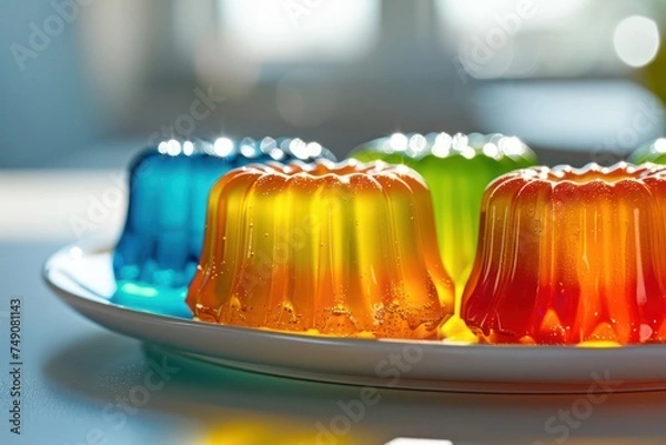 Fototapeta Close up of colorful jelly on a plate. Shallow depth of field.