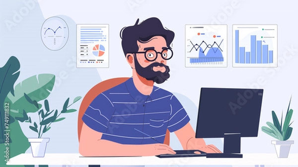Fototapeta data analyst working with business statistics, business data analysis concept, data scientist looking at business analytics on computer screen 